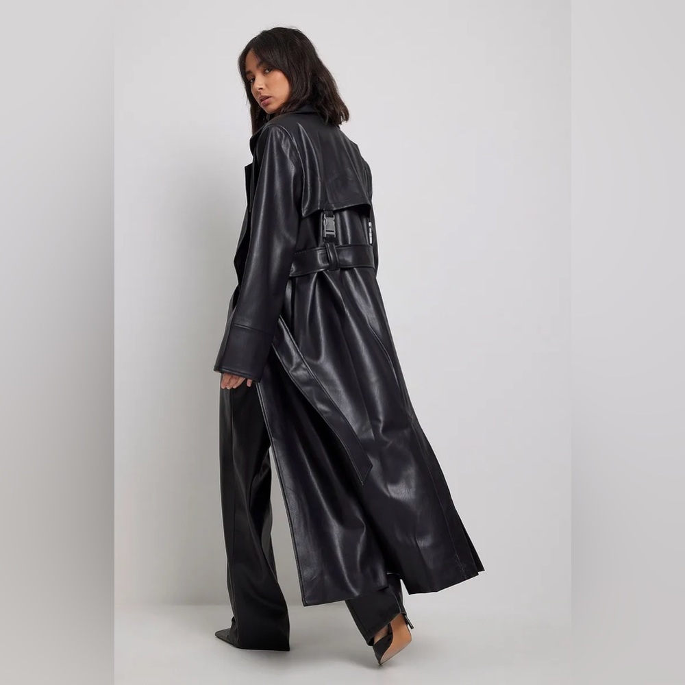 NA-KD x Angelica Blick Faux Leather Buckle Detail PU Trenchcoat Size 40